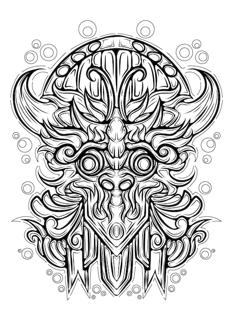 Barong line art mask sketch vector design