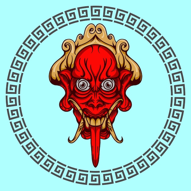 Barong Mask Cartoon Art Vector Isolated