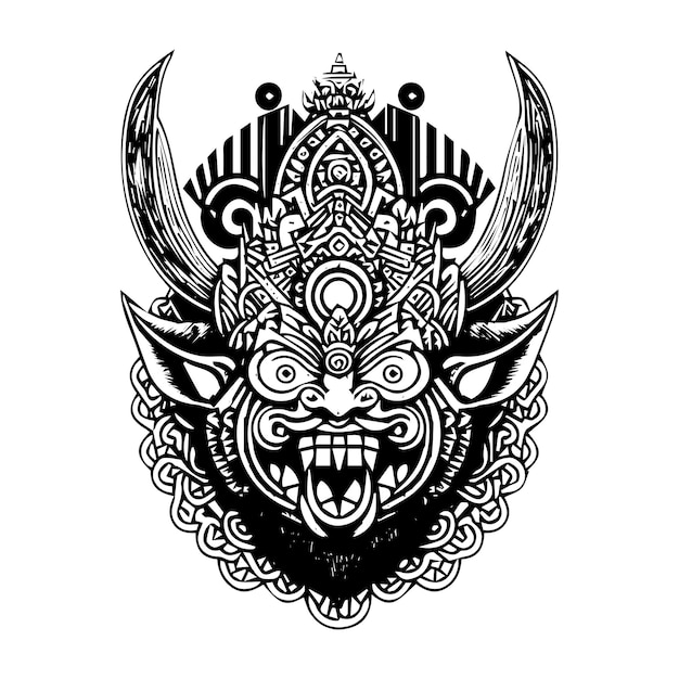 Barong mask line art