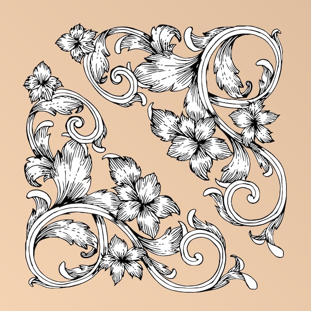 baroque style hand drawing frame scroll