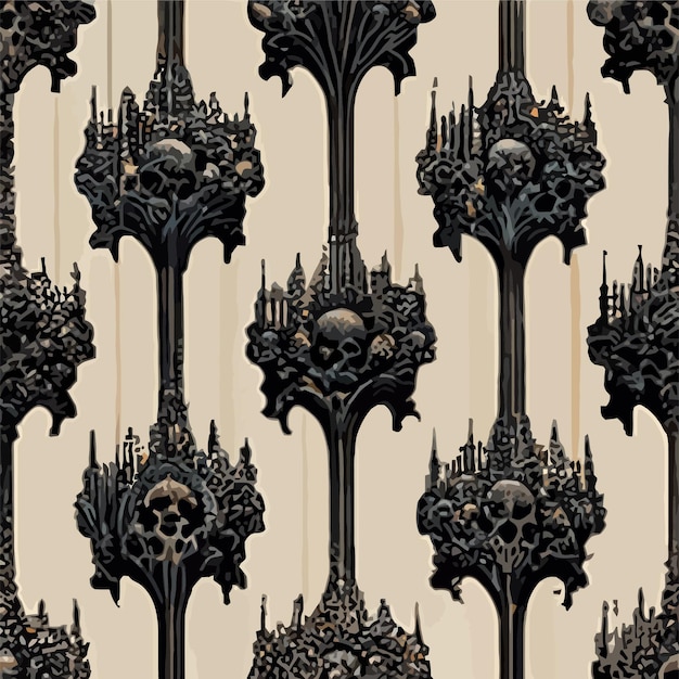 baroque vintage gothic skulls design seamless pattern black and cream