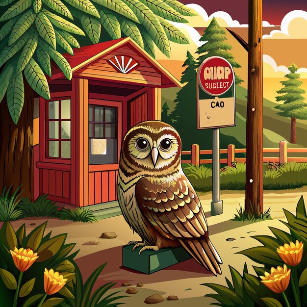 Vector barred owl tender rests post office vector