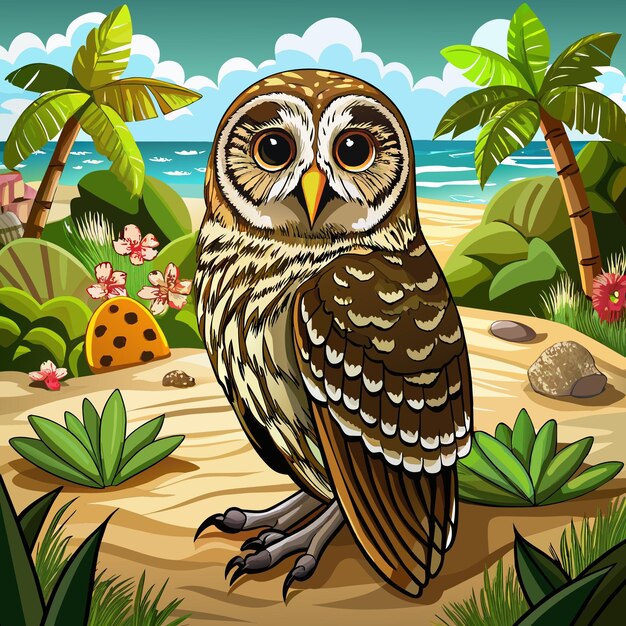 Vector barred owl unsuitable stay beach vector