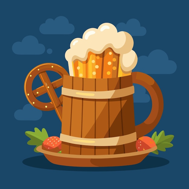 a barrel with a jug of food and a mug of beer