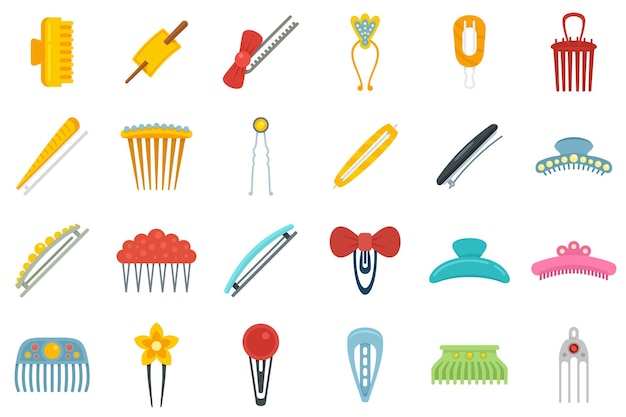 Barrette icons set. Flat set of barrette vector icons isolated on white background