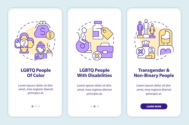 Barriers for different LGBTQ groups onboarding mobile app screen