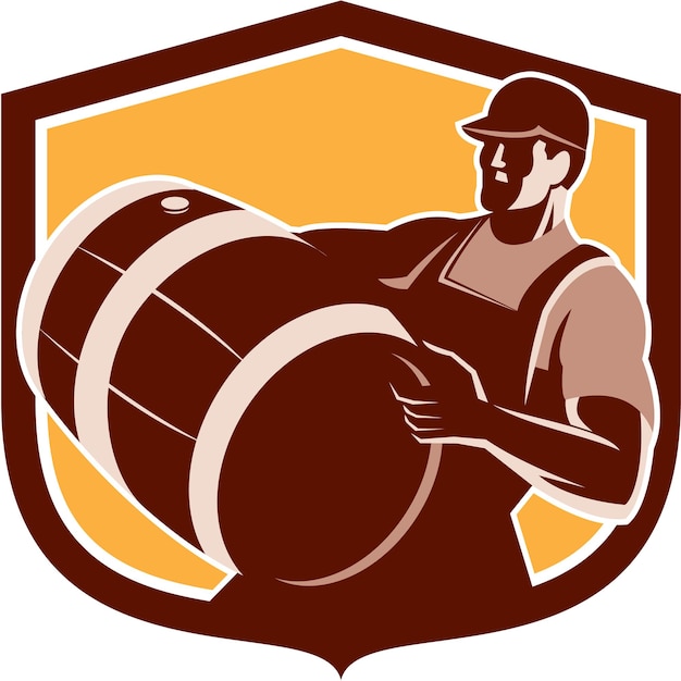 Bartender Carrying Beer Barrel Shield Retro