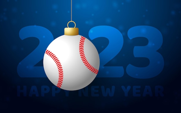 Baseball 2023 Happy New Year Sports greeting card with baseball ball on the luxury background Vector illustration