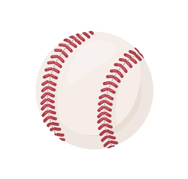 Baseball ball icon. Circle object with red laces, stitches for hardball game playing. Sports equipment, orb with seams. Flat vector illustration isolated on white background.