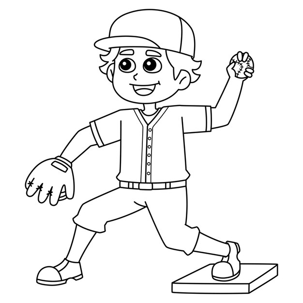 Vector baseball baseman isolated coloring page for kids