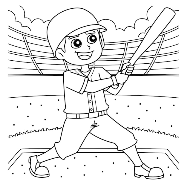 Vector baseball batter coloring page for kids