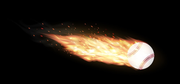 baseball burning on a black background