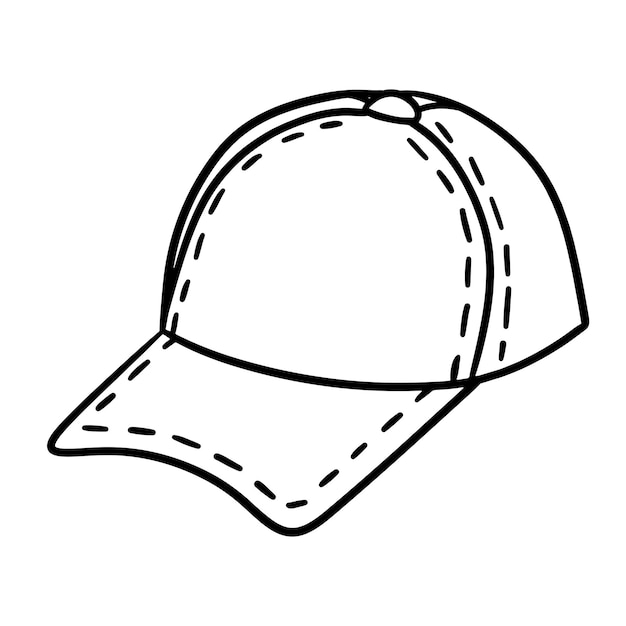 Baseball cap in outline doodle style Black cap isolated on white background