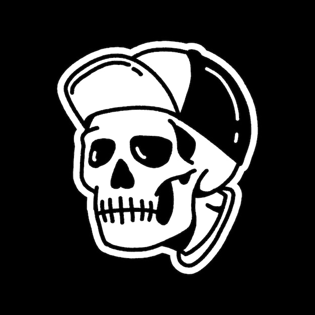 Baseball Cap Skull Stylish Line Art Illustration