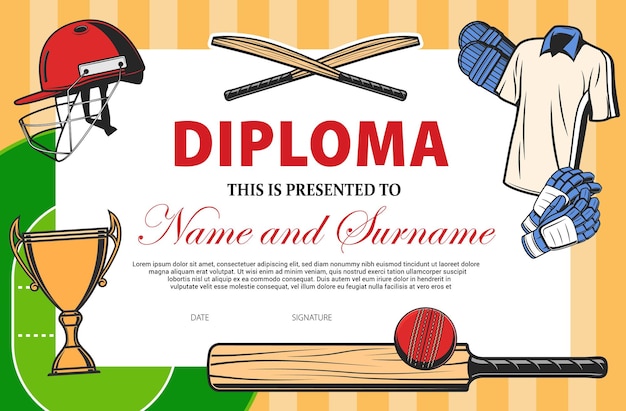 Baseball certificate sport award diploma template