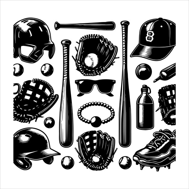 Vector baseball club black elements set silhouette vector