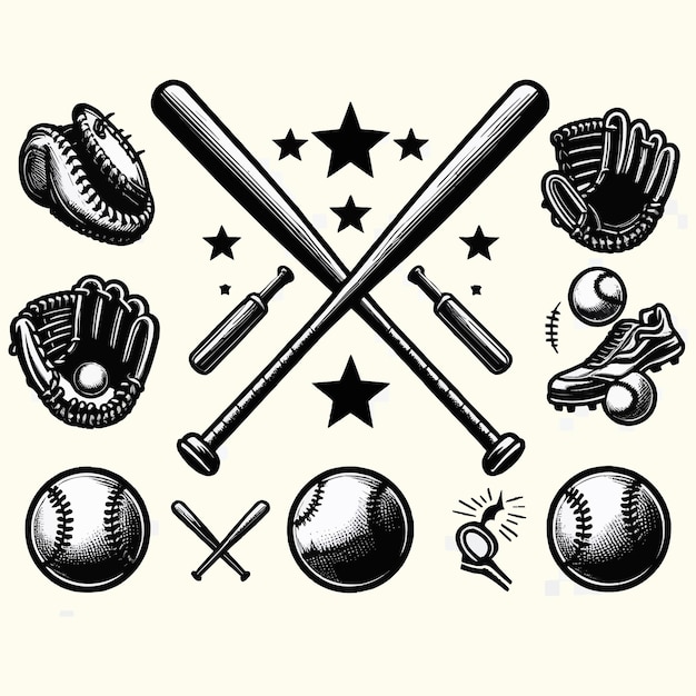 Vector baseball essentials vector set white background isolated a high quality