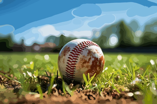 baseball at ground on nature background