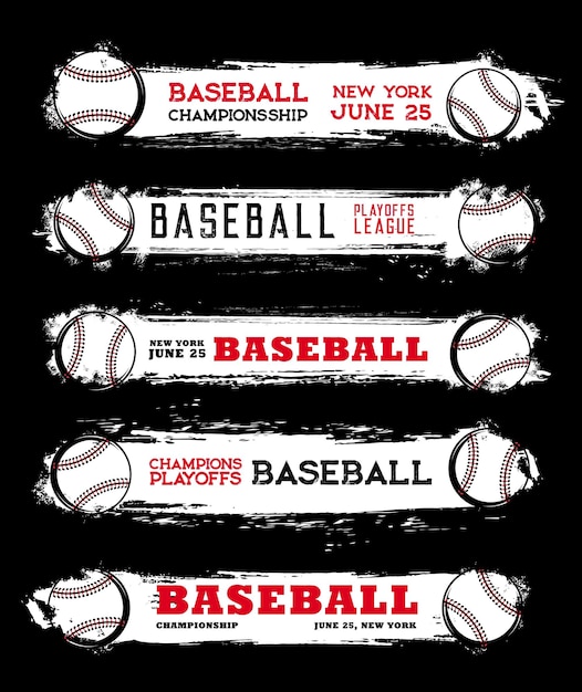 Baseball league championship grunge vector banners