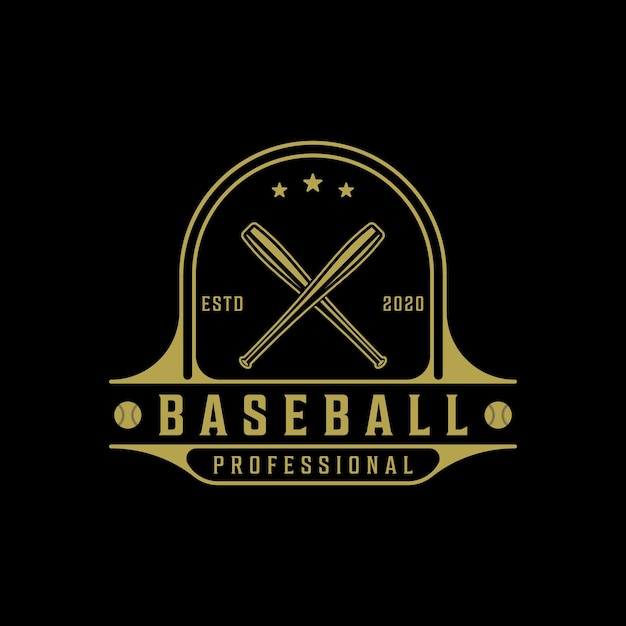 Baseball logo vintage vector illustration template icon graphic design. ball and bat retro emblem sport silhouette for professional club and academy with badge typography