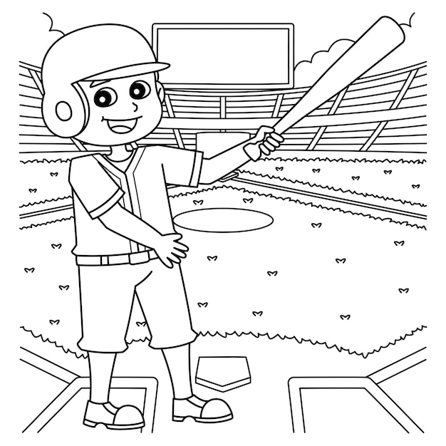 Vector baseball player on the field coloring page