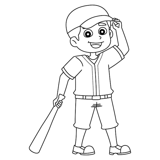 Vector baseball player isolated coloring page for kids