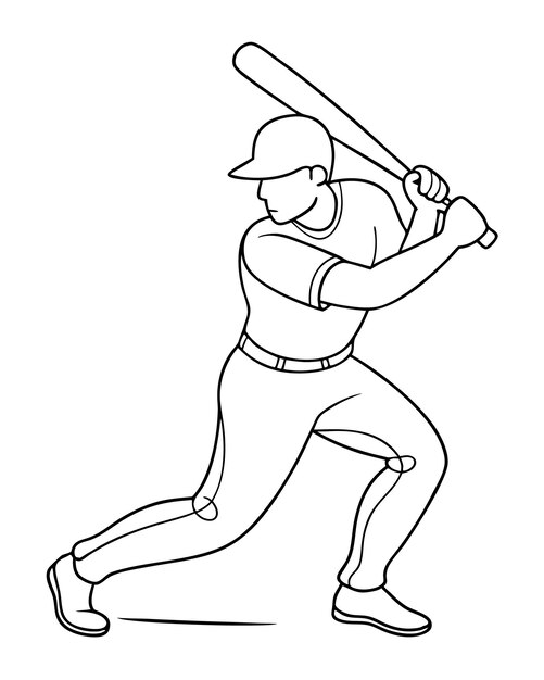 Vector baseball player line art vector illustration