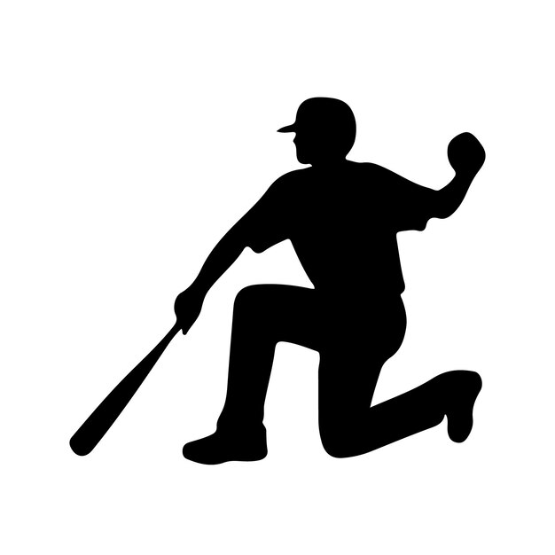 Baseball player silhouette Baseball player batter hits the ball vector illustration