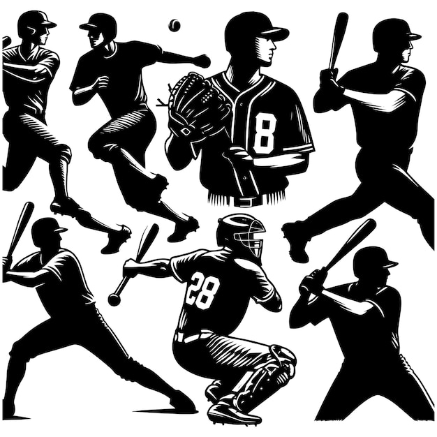 Vector baseball player silhouette vector baseball vector illustration set