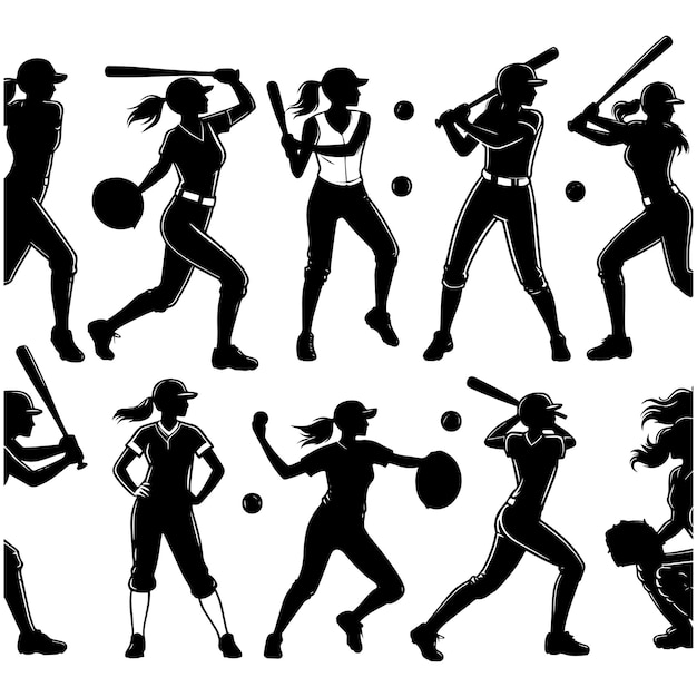 Baseball player silhouette vector Baseball vector illustration Set