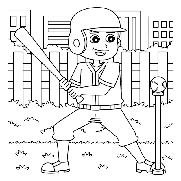 Vector baseball player training coloring page for kids