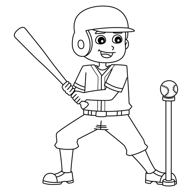 Vector baseball player training isolated coloring page