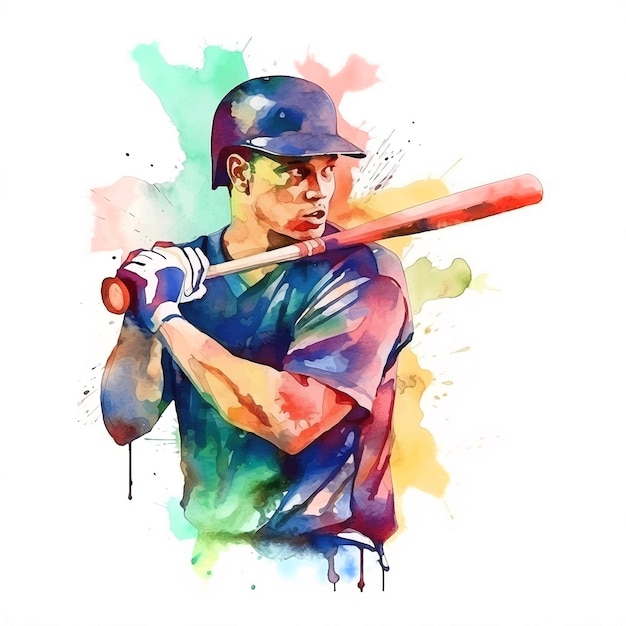 Baseball player watercolor paint