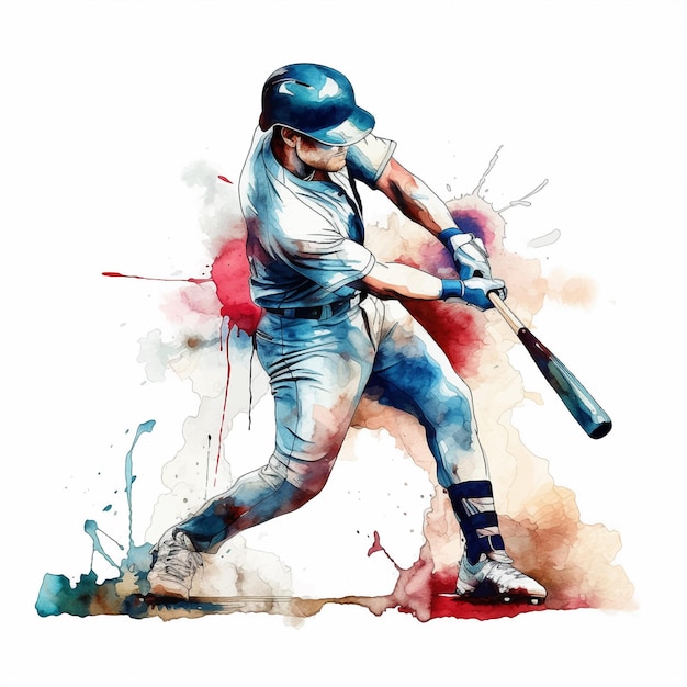 Baseball player watercolor paint