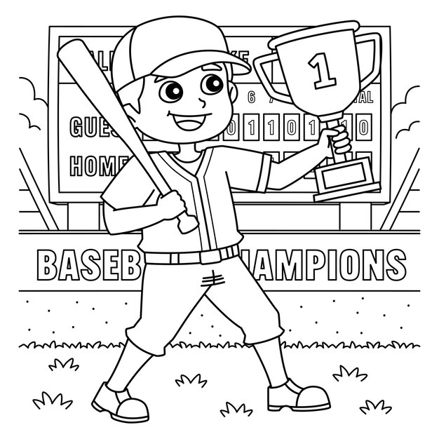 Vector baseball player with championship trophy coloring