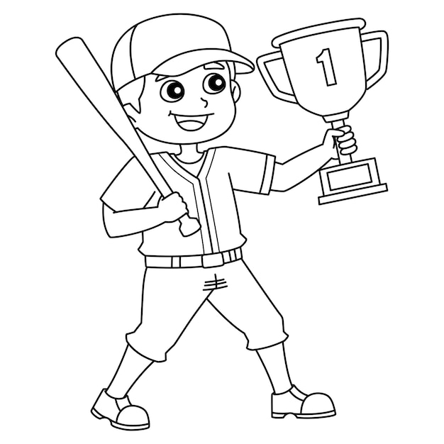 Vector baseball player with championship trophy isolated