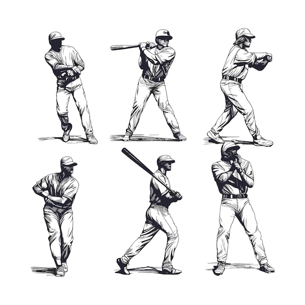 Baseball players silhouette set