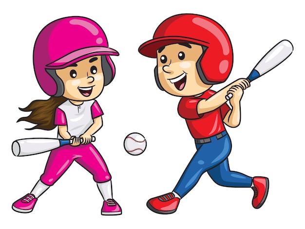 Baseball softball player kids cartoon