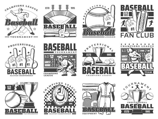 Baseball sport ball bat stadium and player icons