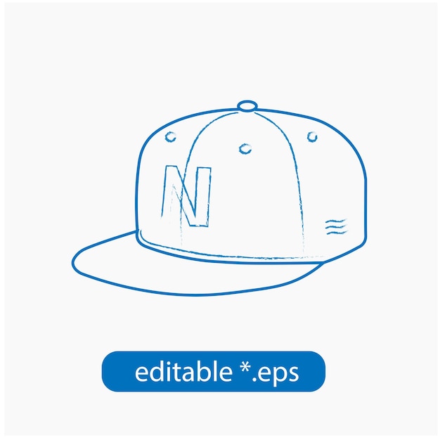 Vector baseball sport hat hand draw style blue outline in isolated icon symbol logo