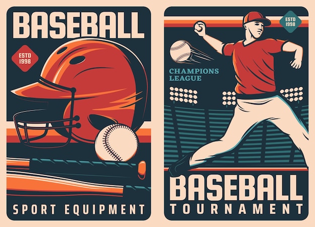 Baseball sport retro posters balls bats player