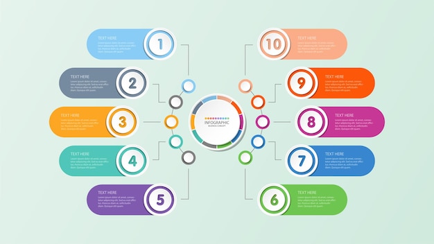 Basic circle infographic template with 10 steps process or options process chart Used for process diagram presentations workflow layout flow chart infograph Vector eps10 illustration