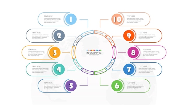 Basic circle infographic template with 10 steps process or options process chart Used for process diagram presentations workflow layout flow chart infograph Vector eps10 illustration