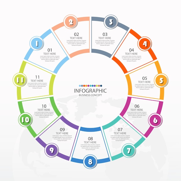 Basic circle infographic template with 11 steps, process or options, process chart.