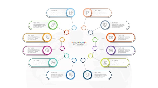 Basic circle infographic template with 12 steps process or options process chart Used for process diagram presentations workflow layout flow chart infograph Vector eps10 illustration