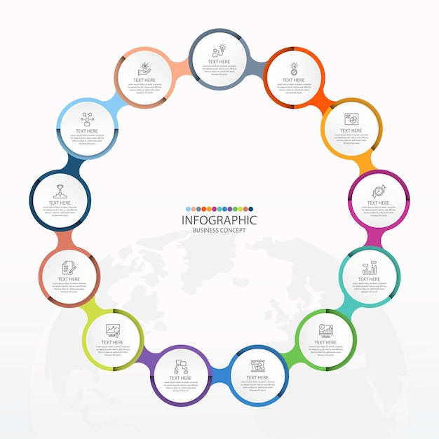 Basic circle infographic template with 13 steps.