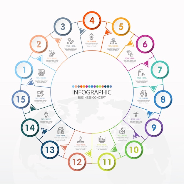 Basic circle infographic template with 14 steps, process or options, process chart, Used for process diagram, presentations, workflow layout, flow chart, infograph. Vector eps10 illustration.