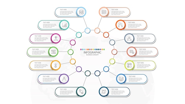 Basic circle infographic template with 14 steps process or options process chart Used for process diagram presentations workflow layout flow chart infograph Vector eps10 illustration