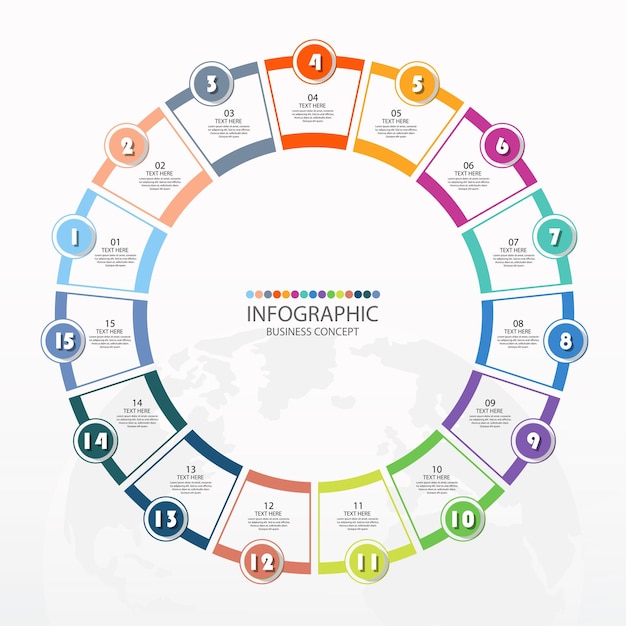 Basic circle infographic template with 15 steps, process or options, process chart.