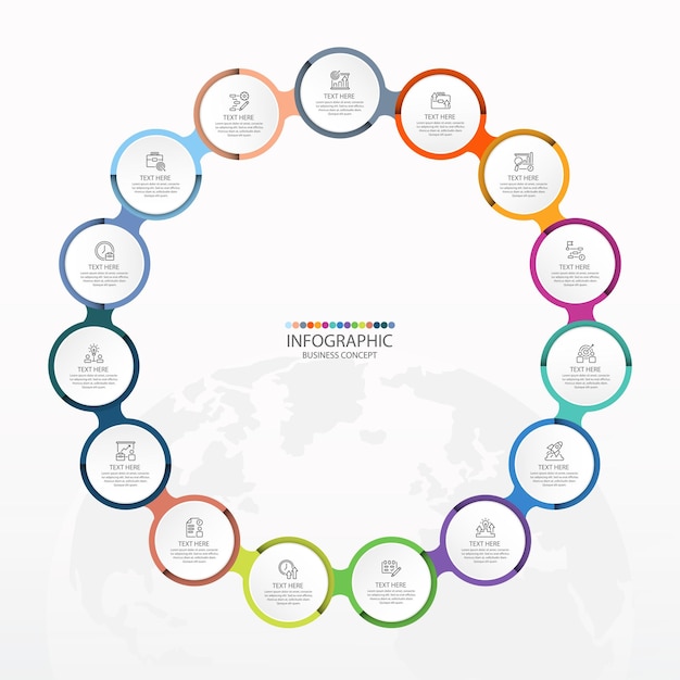 Basic circle infographic template with 15 steps.